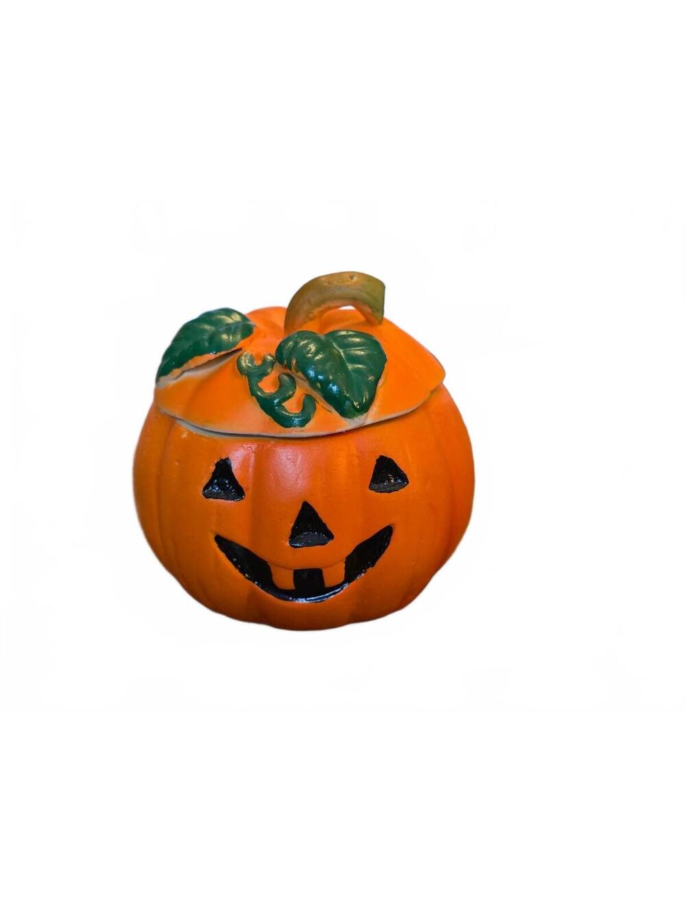 Vintage Ceramic Jack-o'-Lantern Pumpkin Candle Covered Jar 3"
